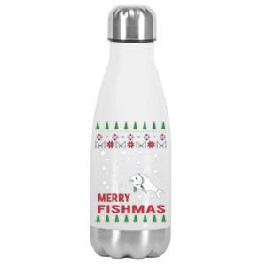 Merry Fishmas Fishing Ugly Christmas Style Cool Gift Stainless Steel Insulated Water Bottle