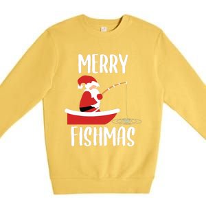 Merry Fishmas Funny Santa Fishing Fisherman Christmas Xmas Premium Crewneck Sweatshirt