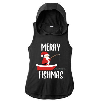 Merry Fishmas Funny Santa Fishing Fisherman Christmas Xmas Ladies PosiCharge Tri-Blend Wicking Draft Hoodie Tank