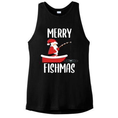 Merry Fishmas Funny Santa Fishing Fisherman Christmas Xmas Ladies PosiCharge Tri-Blend Wicking Tank