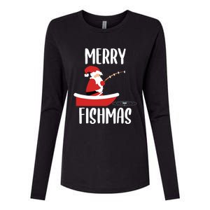 Merry Fishmas Funny Santa Fishing Fisherman Christmas Xmas Womens Cotton Relaxed Long Sleeve T-Shirt