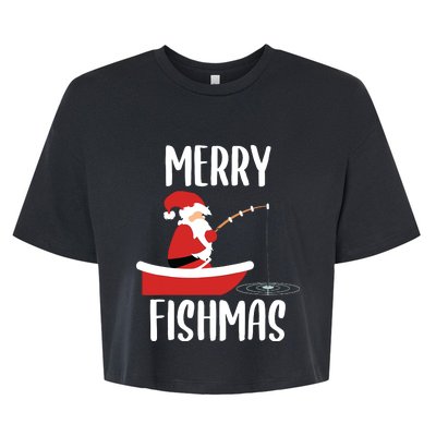 Merry Fishmas Funny Santa Fishing Fisherman Christmas Xmas Bella+Canvas Jersey Crop Tee