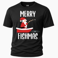 Merry Fishmas Funny Santa Fishing Fisherman Christmas Xmas Cooling Performance Crew T-Shirt