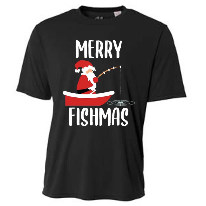 Merry Fishmas Funny Santa Fishing Fisherman Christmas Xmas Cooling Performance Crew T-Shirt