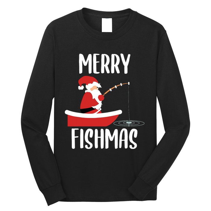 Merry Fishmas Funny Santa Fishing Fisherman Christmas Xmas Long Sleeve Shirt