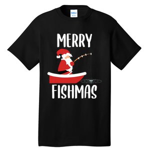 Merry Fishmas Funny Santa Fishing Fisherman Christmas Xmas Tall T-Shirt