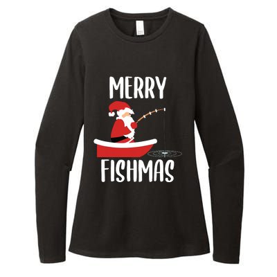 Merry Fishmas Funny Santa Fishing Fisherman Christmas Xmas Womens CVC Long Sleeve Shirt