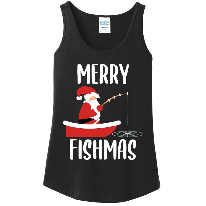 Merry Fishmas Funny Santa Fishing Fisherman Christmas Xmas Ladies Essential Tank