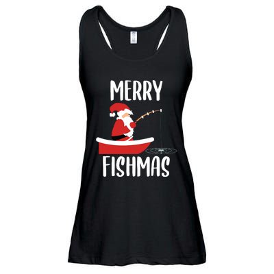 Merry Fishmas Funny Santa Fishing Fisherman Christmas Xmas Ladies Essential Flowy Tank