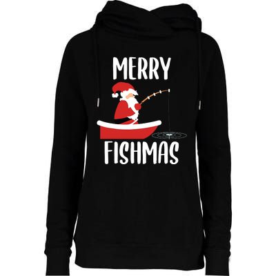 Merry Fishmas Funny Santa Fishing Fisherman Christmas Xmas Womens Funnel Neck Pullover Hood