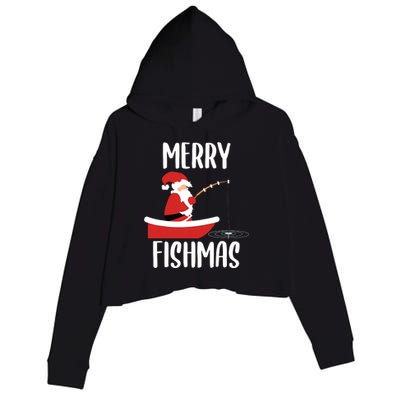 Merry Fishmas Funny Santa Fishing Fisherman Christmas Xmas Crop Fleece Hoodie