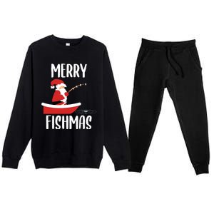 Merry Fishmas Funny Santa Fishing Fisherman Christmas Xmas Premium Crewneck Sweatsuit Set