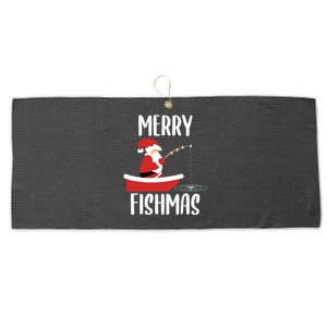 Merry Fishmas Funny Santa Fishing Fisherman Christmas Xmas Large Microfiber Waffle Golf Towel