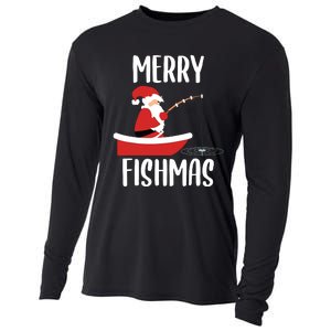 Merry Fishmas Funny Santa Fishing Fisherman Christmas Xmas Cooling Performance Long Sleeve Crew