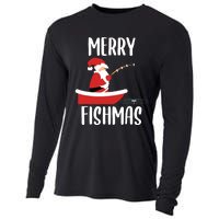 Merry Fishmas Funny Santa Fishing Fisherman Christmas Xmas Cooling Performance Long Sleeve Crew