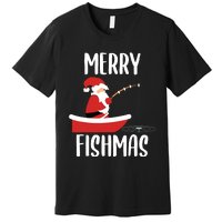 Merry Fishmas Funny Santa Fishing Fisherman Christmas Xmas Premium T-Shirt