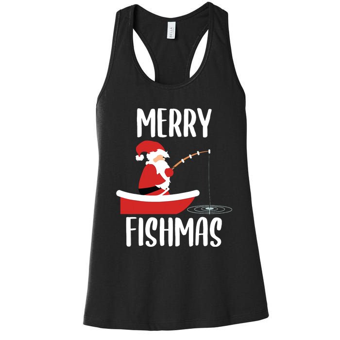 Merry Fishmas Funny Santa Fishing Fisherman Christmas Xmas Women's Racerback Tank