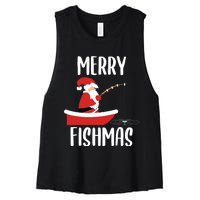 Merry Fishmas Funny Santa Fishing Fisherman Christmas Xmas Women's Racerback Cropped Tank