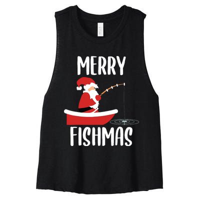 Merry Fishmas Funny Santa Fishing Fisherman Christmas Xmas Women's Racerback Cropped Tank