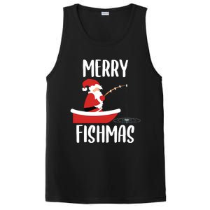 Merry Fishmas Funny Santa Fishing Fisherman Christmas Xmas PosiCharge Competitor Tank