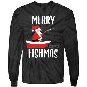 Merry Fishmas Funny Santa Fishing Fisherman Christmas Xmas Tie-Dye Long Sleeve Shirt