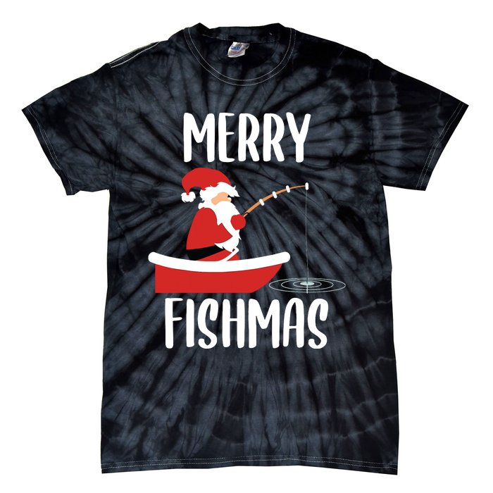 Merry Fishmas Funny Santa Fishing Fisherman Christmas Xmas Tie-Dye T-Shirt