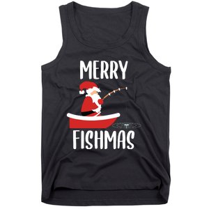 Merry Fishmas Funny Santa Fishing Fisherman Christmas Xmas Tank Top