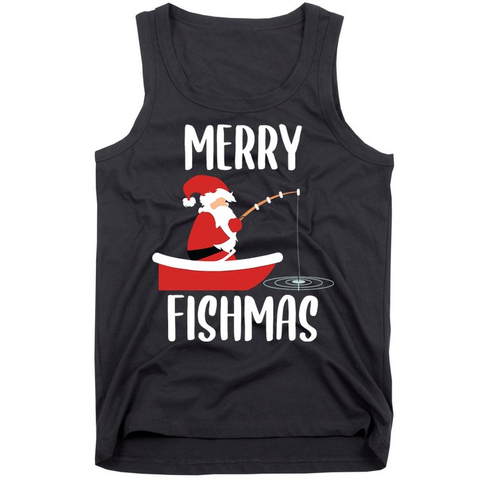 Merry Fishmas Funny Santa Fishing Fisherman Christmas Xmas Tank Top