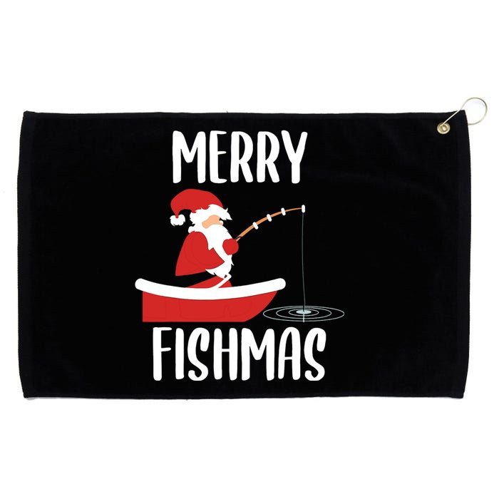 Merry Fishmas Funny Santa Fishing Fisherman Christmas Xmas Grommeted Golf Towel