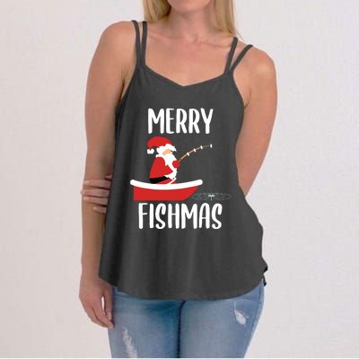 Merry Fishmas Funny Santa Fishing Fisherman Christmas Xmas Women's Strappy Tank