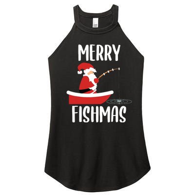 Merry Fishmas Funny Santa Fishing Fisherman Christmas Xmas Women's Perfect Tri Rocker Tank