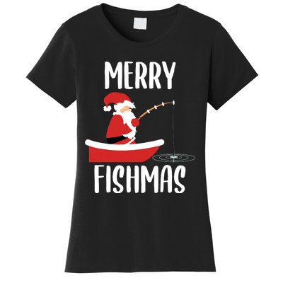 Merry Fishmas Funny Santa Fishing Fisherman Christmas Xmas Women's T-Shirt