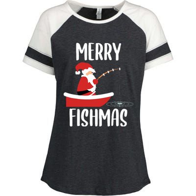 Merry Fishmas Funny Santa Fishing Fisherman Christmas Xmas Enza Ladies Jersey Colorblock Tee