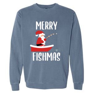 Merry Fishmas Funny Santa Fishing Fisherman Christmas Xmas Garment-Dyed Sweatshirt