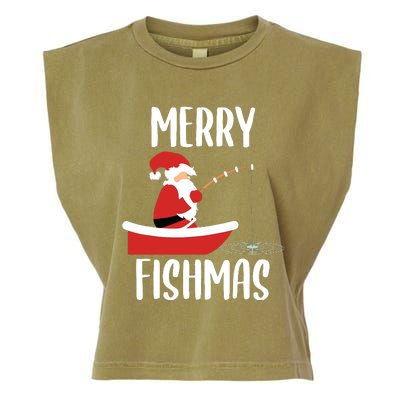 Merry Fishmas Funny Santa Fishing Fisherman Christmas Xmas Garment-Dyed Women's Muscle Tee