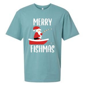 Merry Fishmas Funny Santa Fishing Fisherman Christmas Xmas Sueded Cloud Jersey T-Shirt