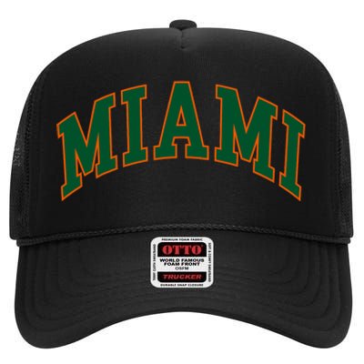 Miami Football Font High Crown Mesh Back Trucker Hat