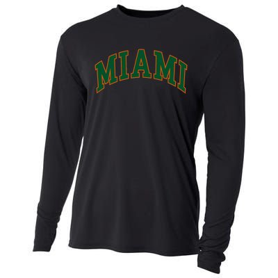 Miami Football Font Cooling Performance Long Sleeve Crew