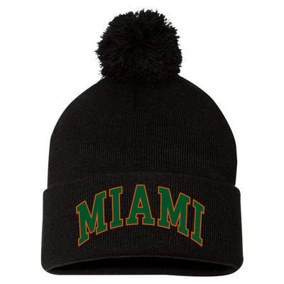 Miami Football Font Pom Pom 12in Knit Beanie