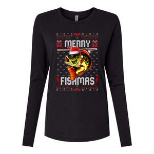 Merry Fishmas Fish Fishing Rod Christmas Ugly Sweater Xmas Gift Womens Cotton Relaxed Long Sleeve T-Shirt