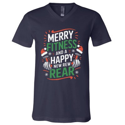 Merry Fitness Funny New Rear Gym Lover Christmas V-Neck T-Shirt