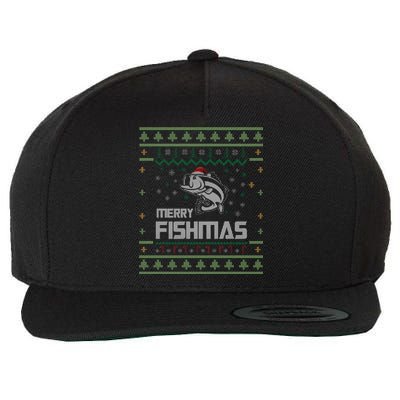 Merry Fishmas Funny Tree Fish Fishing Ugly Christmas Gift Wool Snapback Cap