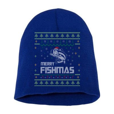 Merry Fishmas Funny Tree Fish Fishing Ugly Christmas Gift Short Acrylic Beanie