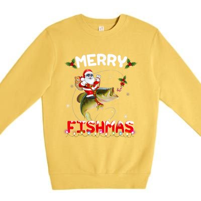 Merry Fishmas Funny Santa Riding Fish Christmas Pjs Fishers Premium Crewneck Sweatshirt