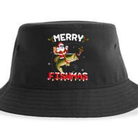 Merry Fishmas Funny Santa Riding Fish Christmas Pjs Fishers Sustainable Bucket Hat