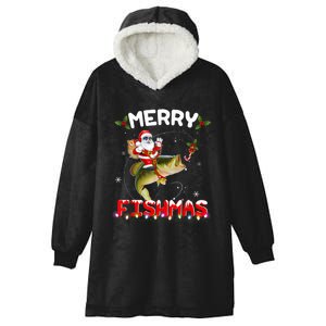 Merry Fishmas Funny Santa Riding Fish Christmas Pjs Fishers Hooded Wearable Blanket