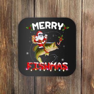 Merry Fishmas Funny Santa Riding Fish Christmas Pjs Fishers Coaster