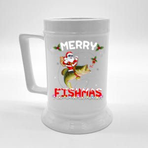 Merry Fishmas Funny Santa Riding Fish Christmas Pjs Fishers Beer Stein