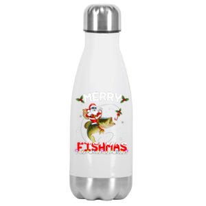 Merry Fishmas Funny Santa Riding Fish Christmas Pjs Fishers Stainless Steel Insulated Water Bottle