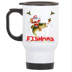 Merry Fishmas Funny Santa Riding Fish Christmas Pjs Fishers Stainless Steel Travel Mug